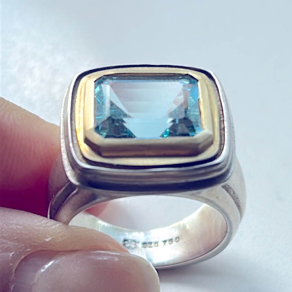 Slane and Slane stunning 18k gold and sterling silver with blue topaz ri…